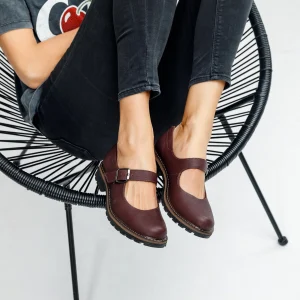 Burgundy Leather Women’s Mary Jane Flats
