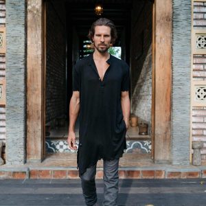 Men's Bamboo Kurta Shirt: Asymmetrical Boho Tunic Top
