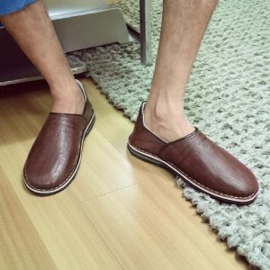 Rich Dark Brown Moroccan Leather Babouche Handmade Traditional