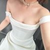 Ivory Silk Off Shoulder Dress Satin Bridesmaid Wedding
