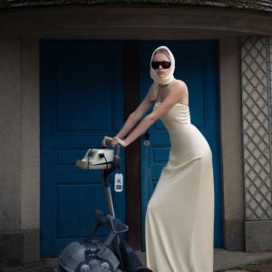 Ivory Muse Cape Gown Modern Minimalist Satin Evening