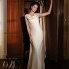 Ivory Draped Backless Gown Elegant Satin Dress With