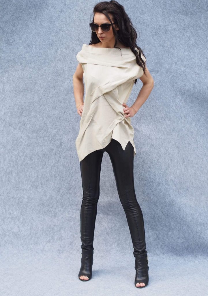 Woman Linen Top/asymmetric Linene Tunic/woman Beige Top/beige Top/woman