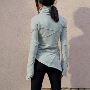 Grey Asymmetric Women S Top Elegant Long Sleeve