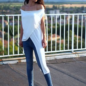 Woman Asymmetric Tunic/white Top/woman Summer Top/asymmetric Draped Tunic/asymmetric