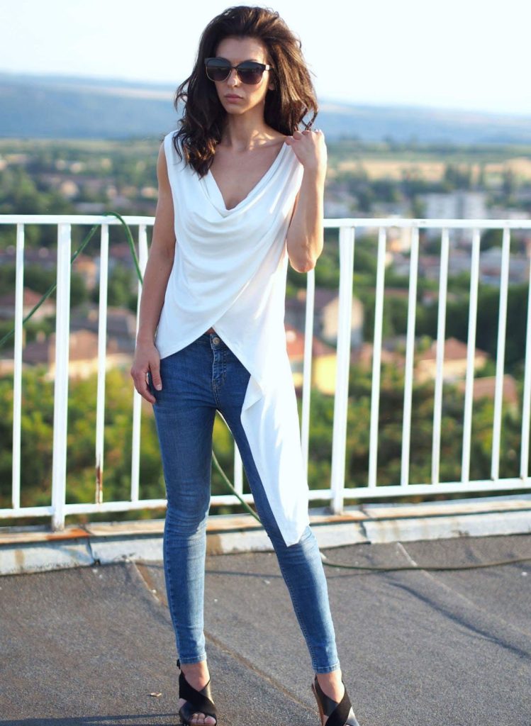 Woman Asymmetric Tunic/white Top/woman Summer Top/asymmetric Draped Tunic/asymmetric