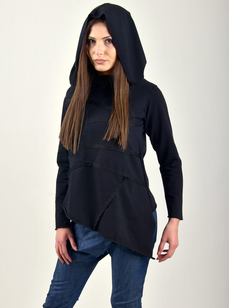 Women Asymmertric Top/women Asymmetric Sweatshirt/black Blouse/black Hoodie