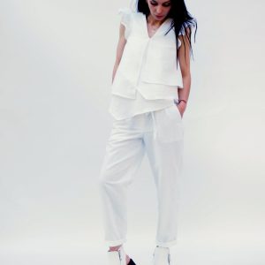 Asymmetric Linen Top Women Extravagant White Tunic For