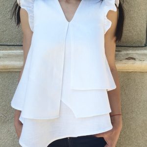 Asymmetric Linen Top Women Extravagant White Tunic For