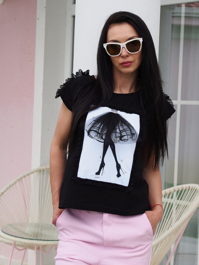 Extravagant Black Summer Top Women Tulle Blouse With