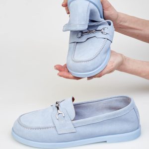 Light Blue Suede Loafers Women's Natural Leather Casual