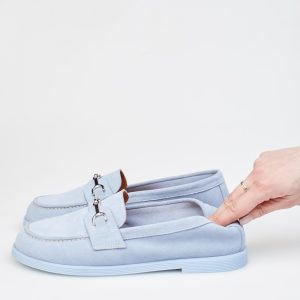 Light Blue Suede Loafers Women's Natural Leather Casual