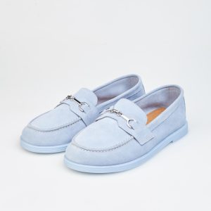 Light Blue Suede Loafers Women's Natural Leather Casual