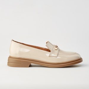 Cream Patent Leather Loafers For Women Comfortable Walking