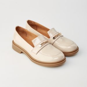Cream Patent Leather Loafers For Women Comfortable Walking