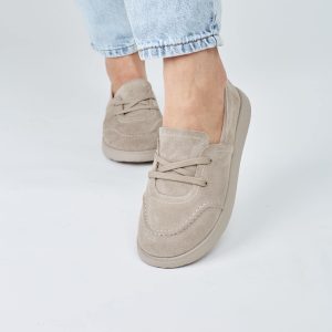Women's Laced Leather Stone Keds Taupe Greige Color