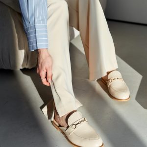 Beige Leather Women's Mules Stylish Slipon Loafers Backless