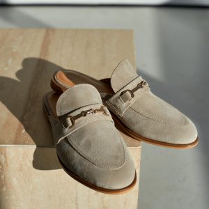 Beige Suede Leather Mules For Women Stylish Slip