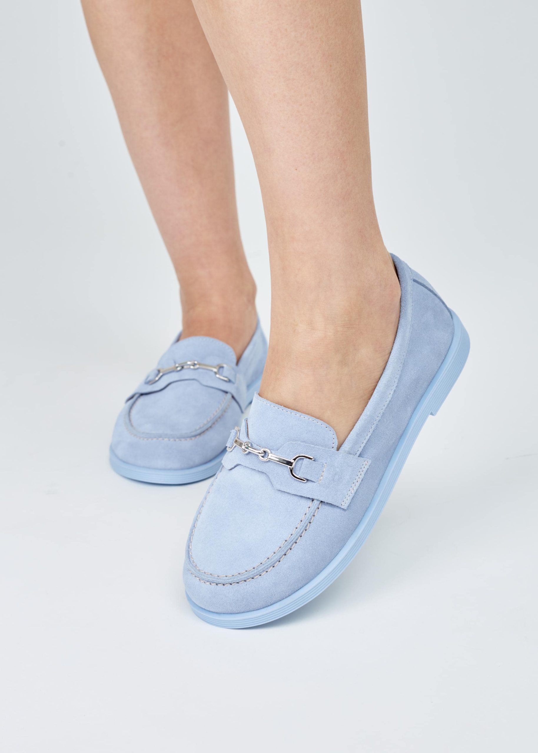Light Blue Suede Loafers Women's Natural Leather Casual