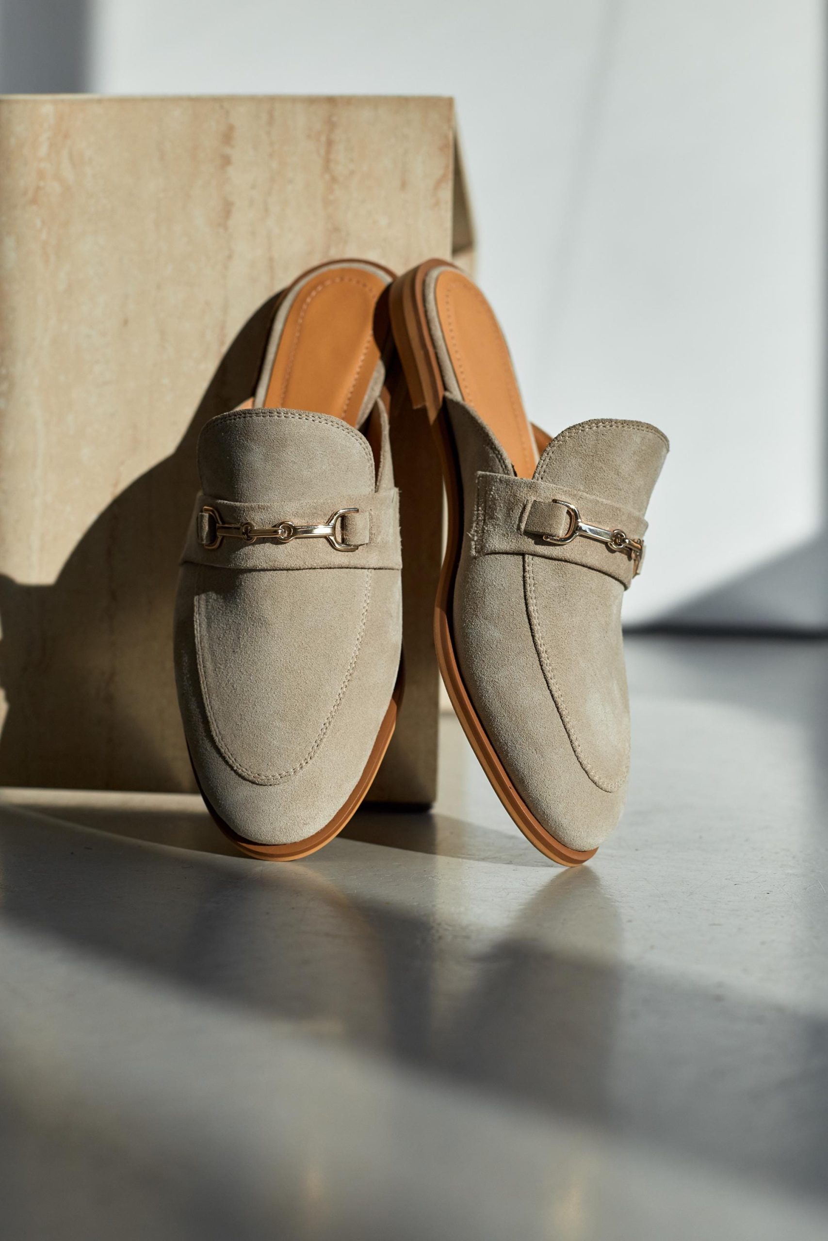 Beige Suede Leather Mules For Women Stylish Slip