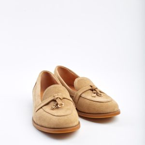 Beige Suede Loafers Comfortable Leather Tassel Flats Classic