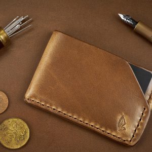 Horween Leather Card Holder Wallet In Natural Chromexcel